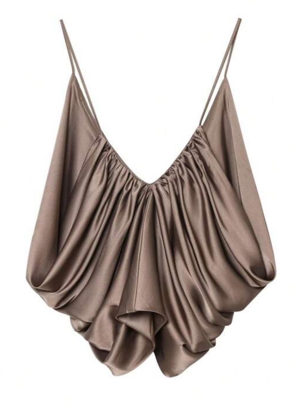 Draped V-Neck Spaghetti Strap Top in Taupe - Picture 3 of 3